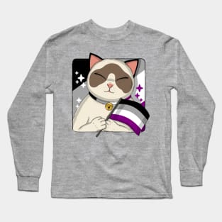 Cute Ragdoll Cat Holding Asexual Pride Flag Long Sleeve T-Shirt